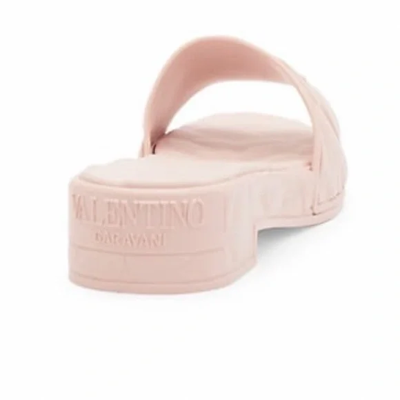 VALENTINO GARAVANI PLATFORM SCULPTED POOLSIDE SLIDES RAISED FLORALS ROSE QUARTZ